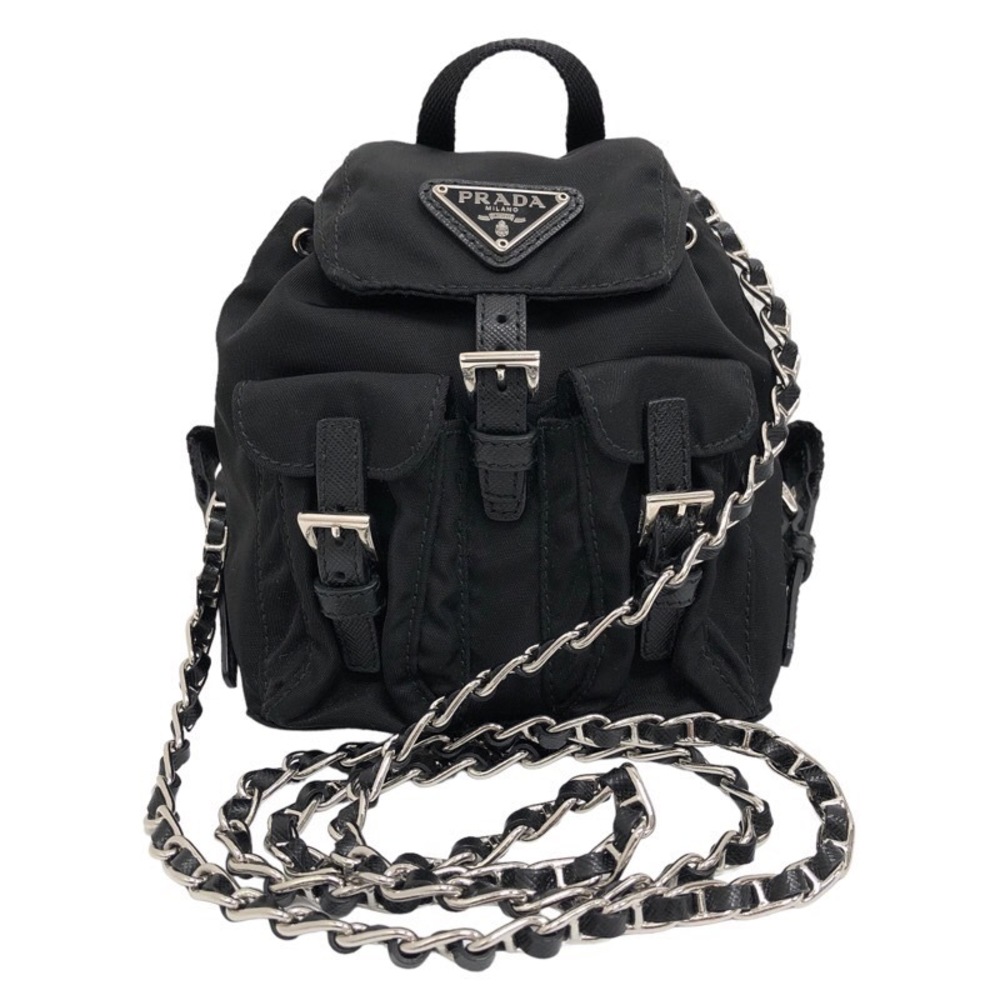Prada Backpack Type Chain Shoulder Bag Nylon Black Silver